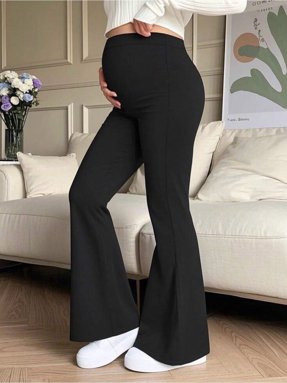 Black Flare Maternity Spandex Pants